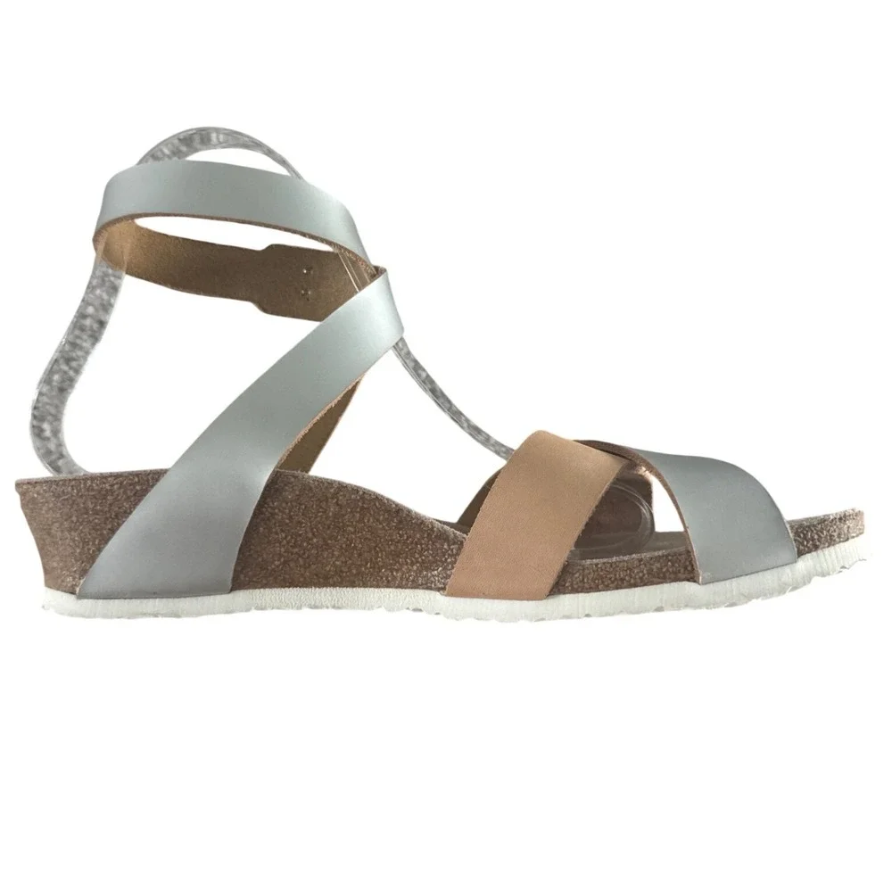 Papillio by Birkenstock LOLA Leather Frosted Metallic Silver EUR 40 US 9-9.5 EUC